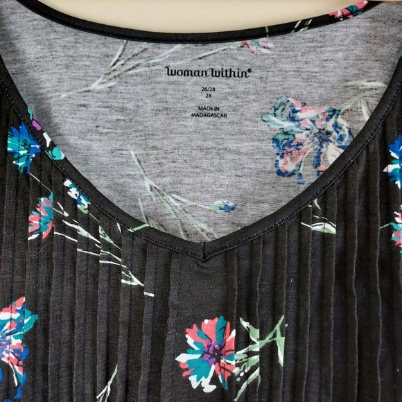 Woman Within Floral Sz 2X Scoop Neck 3/4 Sleeve Cotton Blend NWOT Tunic Blouse - Picture 2 of 11